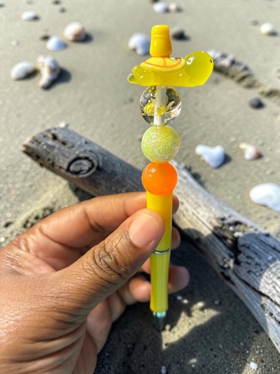 Accessories - Handcrafted Beaded Yellow and Orange Turtle Pen